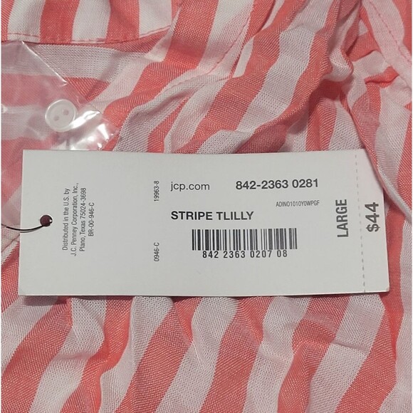 new A.N.A. Top, L, Tigerlilly, Coral/White, stripes, Lace up sides, Buttons, LS - Picture 10 of 11